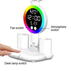 چراغ مطالعه LED رومیزی با فن و ساعت دیجیتال