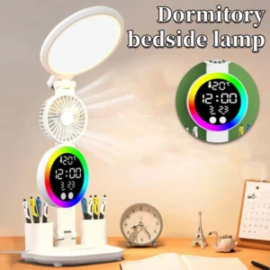 چراغ مطالعه LED رومیزی با فن و ساعت دیجیتال