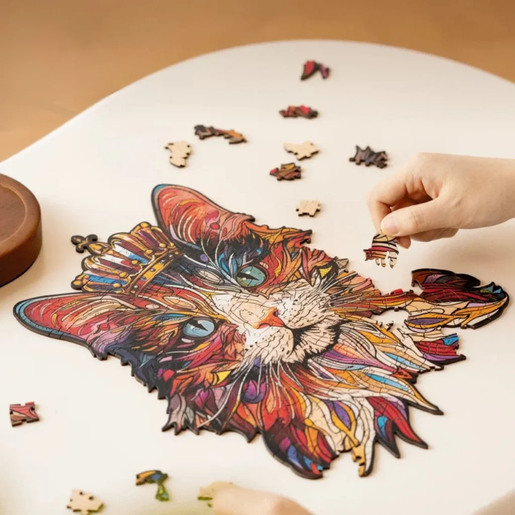 پازل چوبی رووود مدل پادشاه گربه Cat King